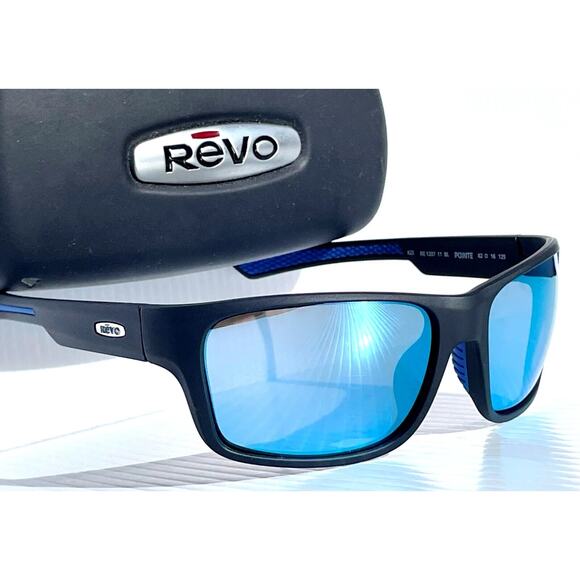 Revo POINTE Sunglasses Matte Black POLARIZED Blue Water Lens RE 1237 11 BL NEW - Picture 11 of 14